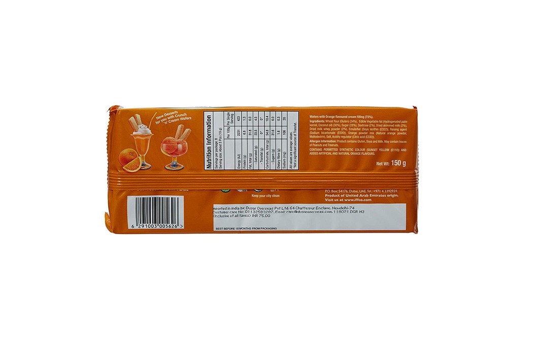 Tiffany Crunch 'n' Cream Crunchiest Orange Flavoured Cream Wafers   Pack  150 grams